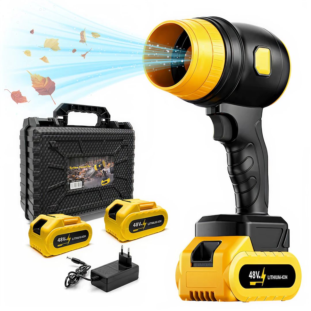Suflantă Aer Turbo Portabilă 1050W, 34.000 RPM – 2 Acumulatori 48V, Compactă, Puternică, Fără Fir