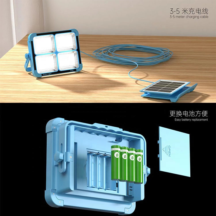 Lampă LED Solară Reîncărcabilă Portabilă 100W, Impermeabilă, cu Panou Detașabil și Power Bank – Ideală pentru Camping, Pescuit și Situații de Urgență