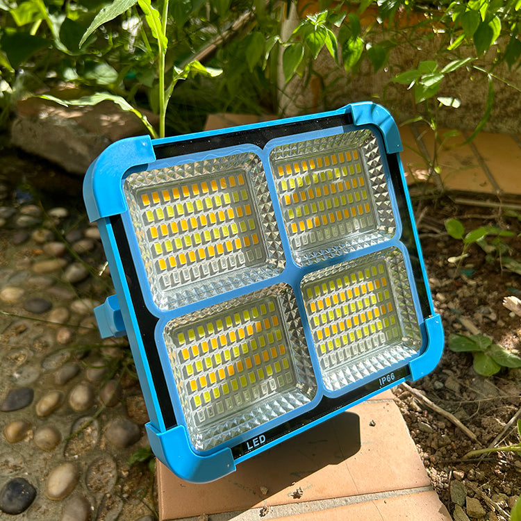 Lampă LED Solară Reîncărcabilă Portabilă 100W, Impermeabilă, cu Panou Detașabil și Power Bank – Ideală pentru Camping, Pescuit și Situații de Urgență