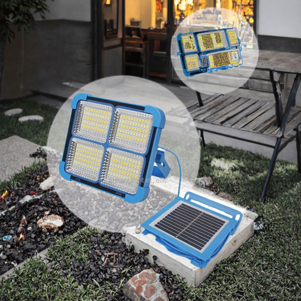 Lampă LED Solară Reîncărcabilă Portabilă 100W, Impermeabilă, cu Panou Detașabil și Power Bank – Ideală pentru Camping, Pescuit și Situații de Urgență