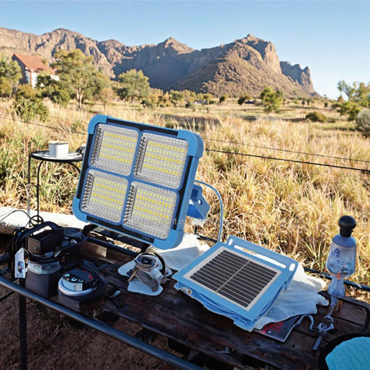 Lampă Solară LED 100W Portabilă cu Panou Detașabil, Reîncărcabilă, Impermeabilă, cu Funcție Power Bank – Lumină pentru Camping, Drumeții și Urgențe