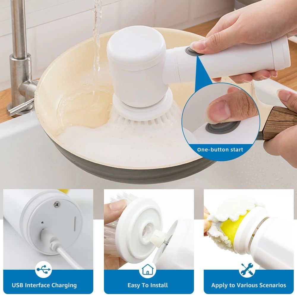 Perie Electrică de Curățat cu Rotire 360°, Fără Fir, 3 Capete Interschimbabile, Curățare Rapidă pentru Baie, Bucătărie și Rosturi