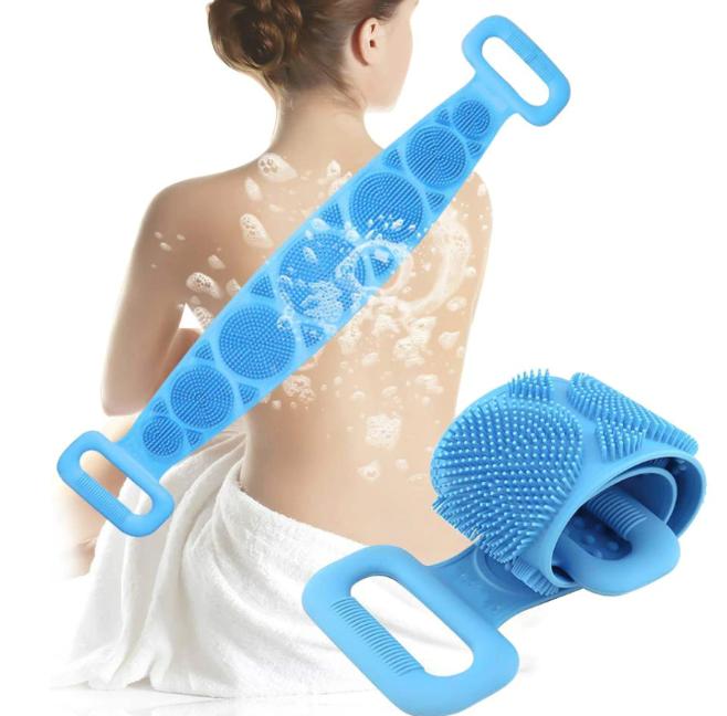Burete de Baie, pentru Spalare Corporala si Exfoliere Piele, Banda cu Doua Fete Striate pentru Curatare Profunda 60 cm X 10 cm
