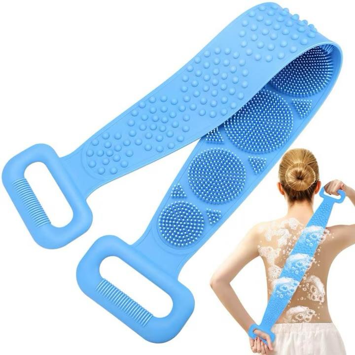 Burete de Baie, pentru Spalare Corporala si Exfoliere Piele, Banda cu Doua Fete Striate pentru Curatare Profunda 60 cm X 10 cm