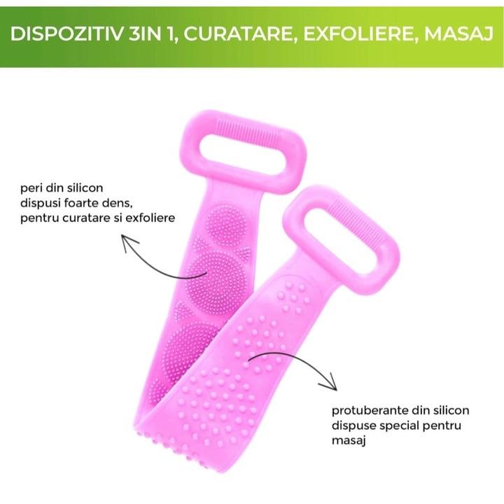 Burete Dus, pentru Spalare Corporala si Exfoliere Piele  cu Doua Fete Striate  60 cm X 10 cm