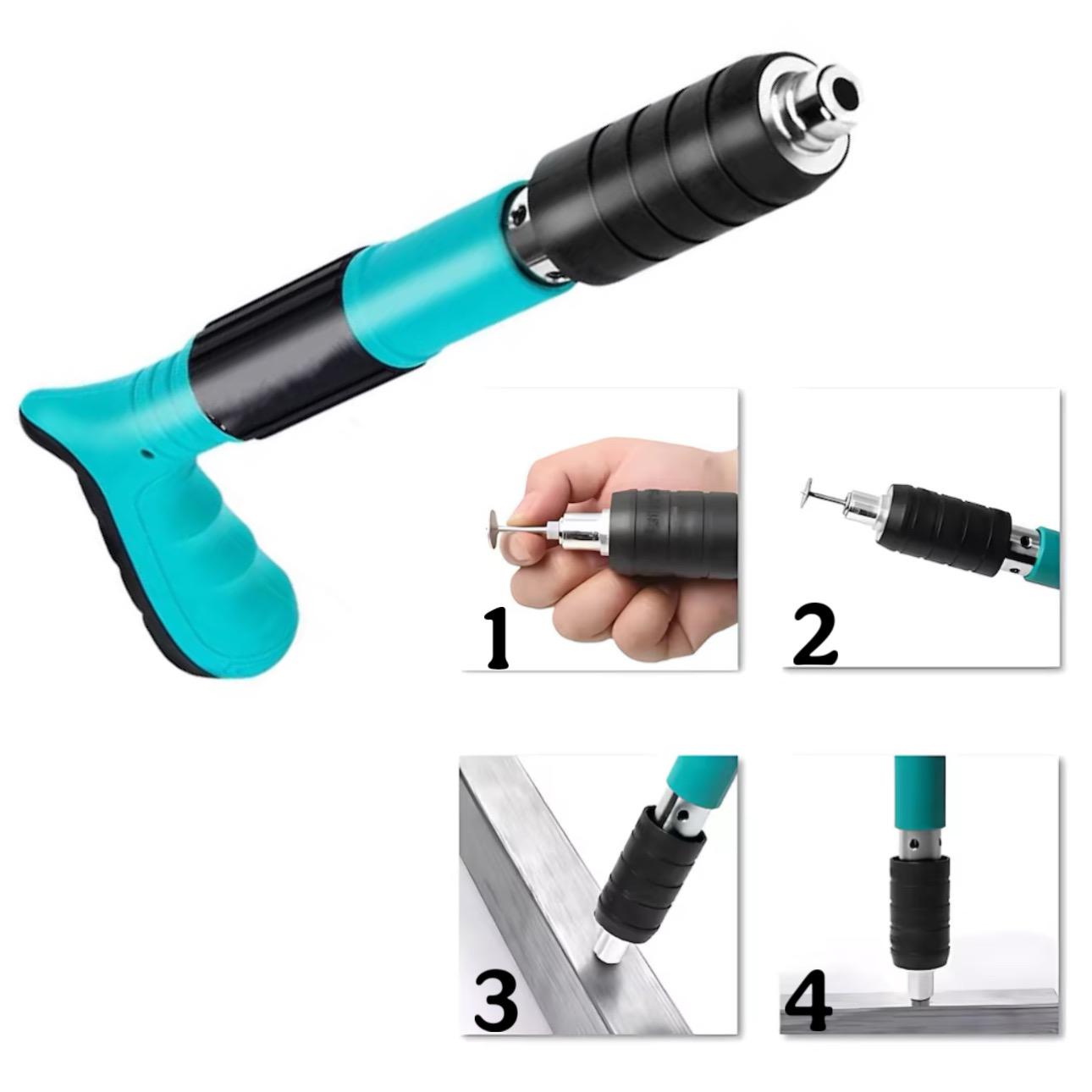 Pistol Manual Pneumatic pentru Fixare Cuie și Nituri, Profesional, cu Accesorii și Cutie Transport