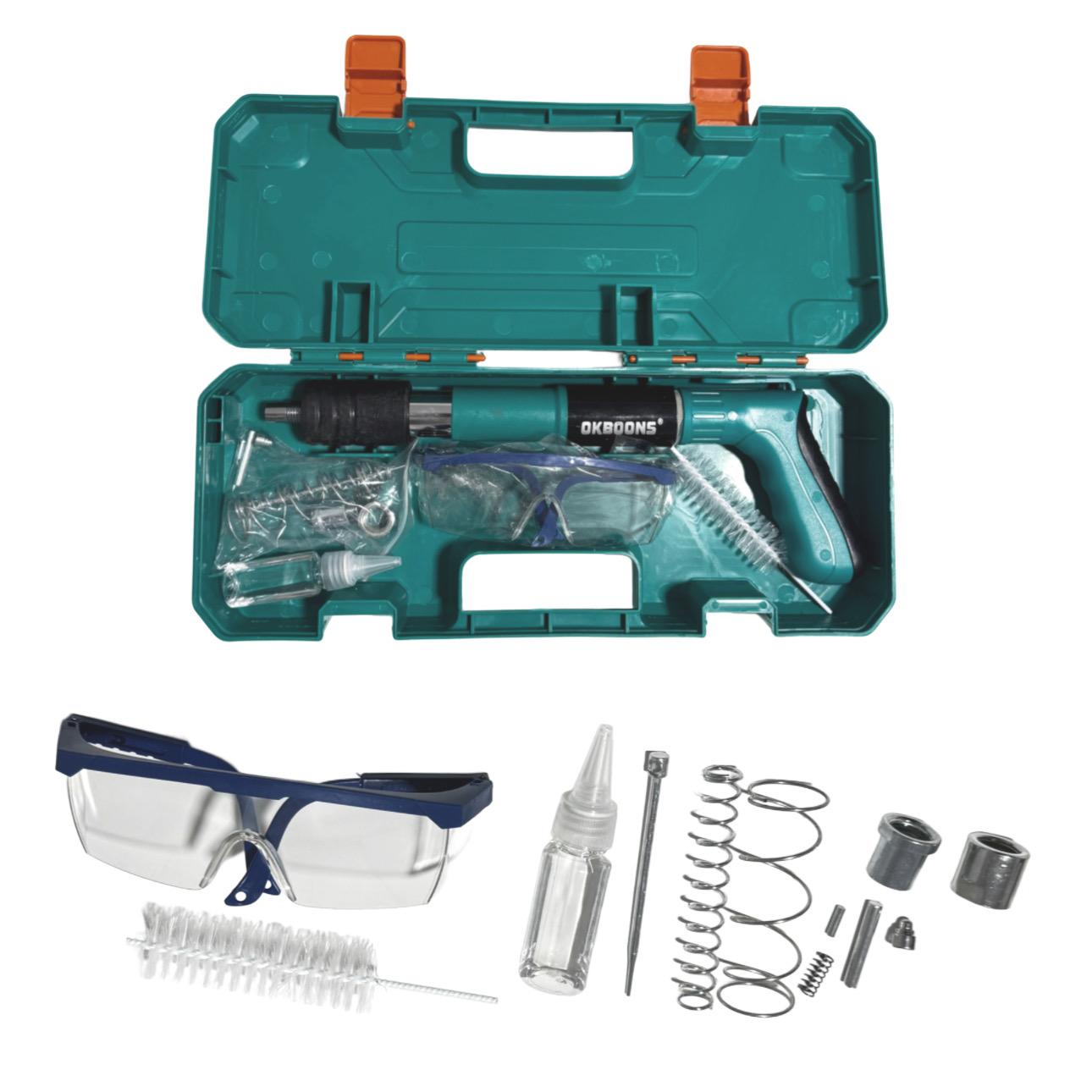 Pistol Manual Pneumatic pentru Fixare Cuie și Nituri, Profesional, cu Accesorii și Cutie Transport