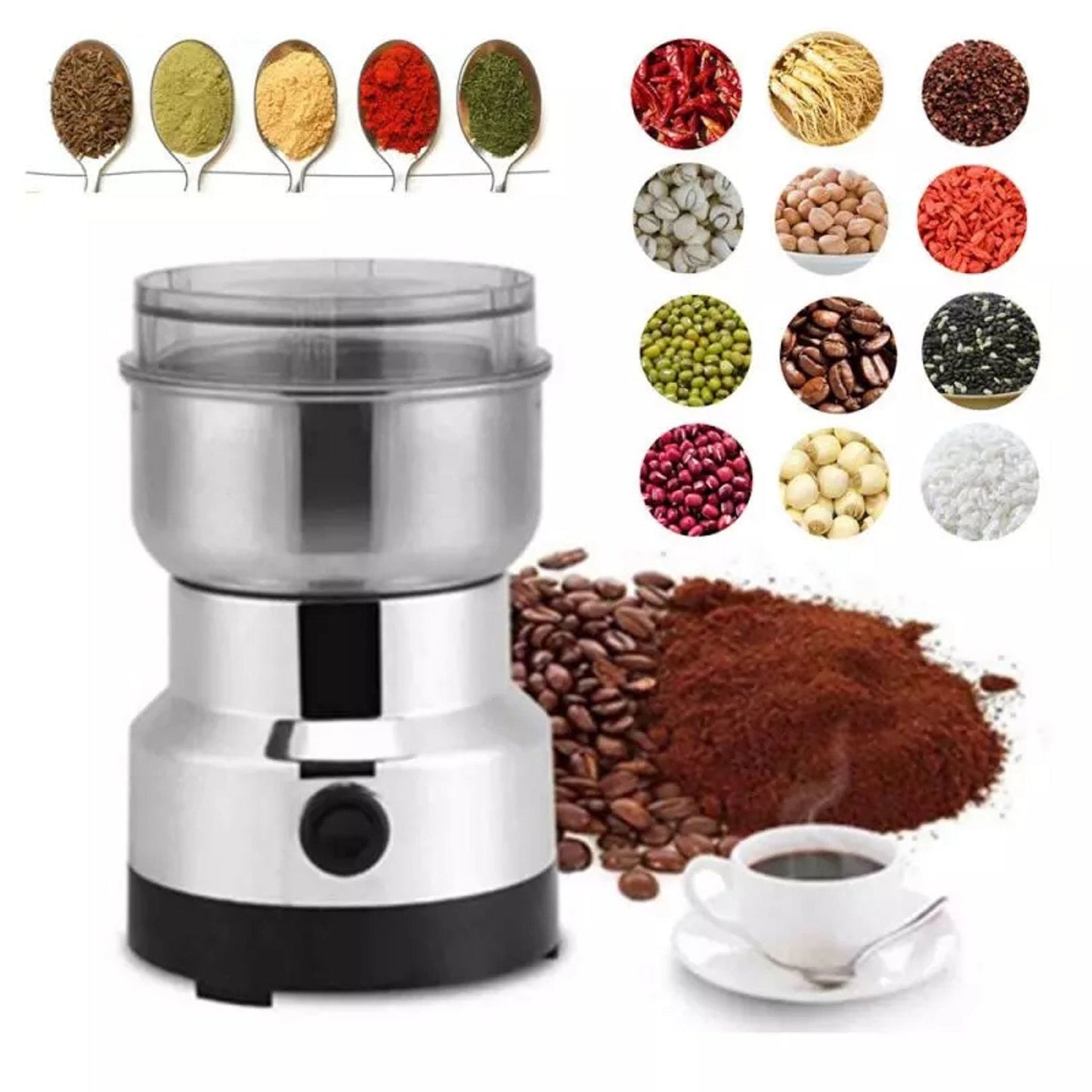 Râșniță Electrică din Inox pentru Cafea și Condimente – 150W, 50–100g, Lame din Oțel Inoxidabil