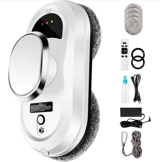Robot automat curățare geamuri 5600Pa, 90W, cu telecomandă – Aspirator inteligent pentru ferestre, oglinzi și suprafețe din sticlă, lavete microfibră incluse