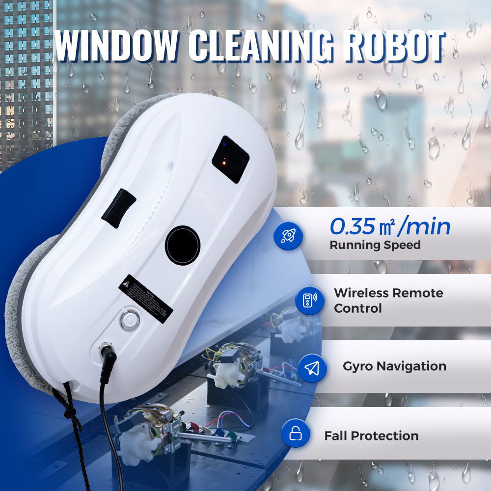 Robot Curățare Geamuri Inteligent cu Pulverizare Apă, Aspirare Puternică, Telecomandă și Protecție Anti-Cădere, Alb