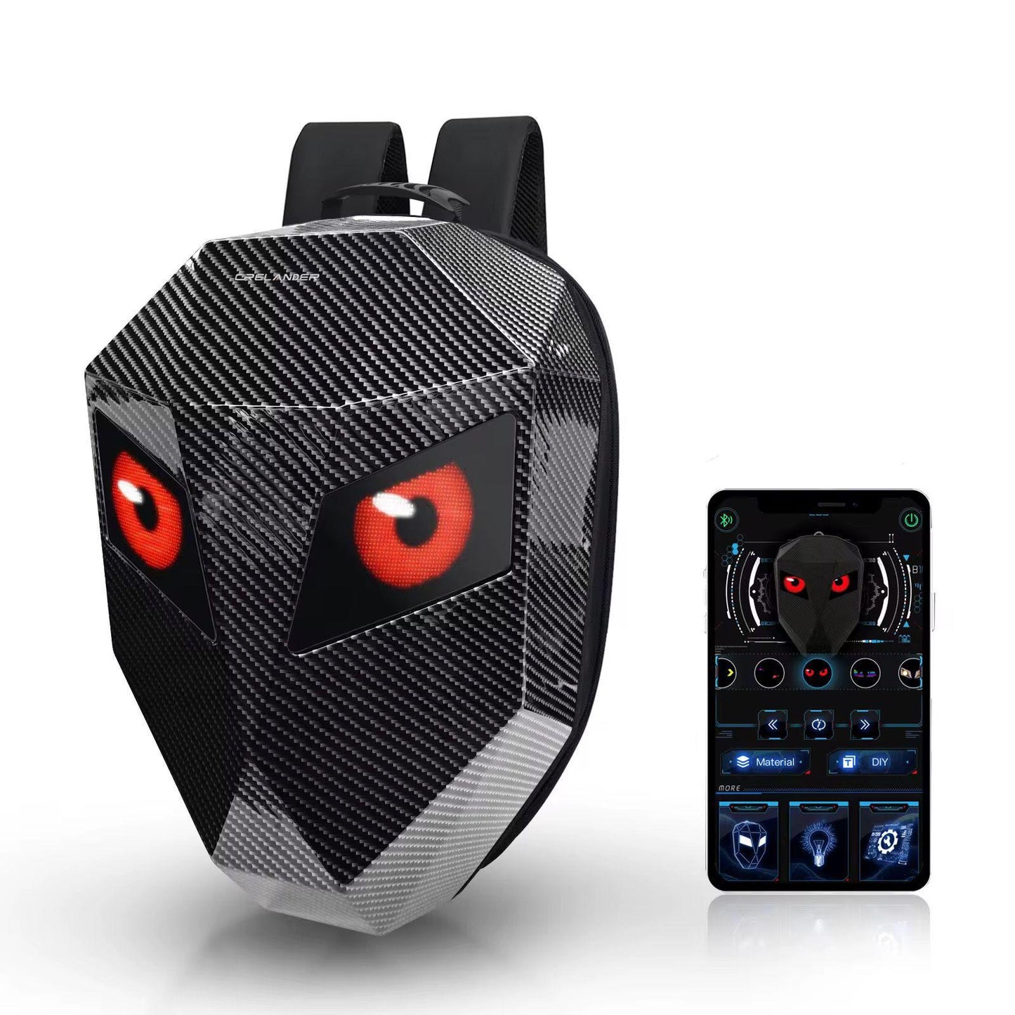 Rucsac LED Inteligent pentru Motocicliști, Ecran Personalizabil prin Aplicație, Waterproof, USB, Compartiment Laptop, Benzi Reflectorizante și Design Hard Shell