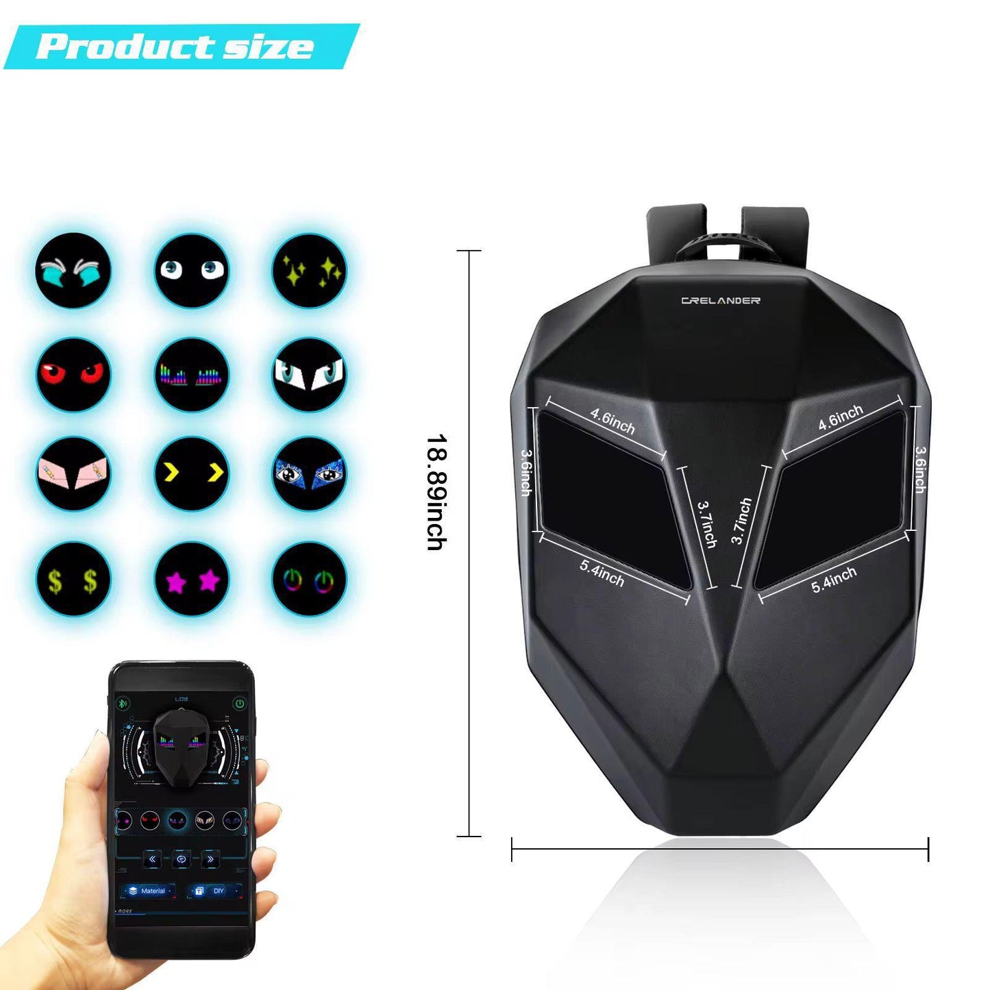 Rucsac LED Inteligent pentru Motocicliști, Ecran Personalizabil prin Aplicație, Waterproof, USB, Compartiment Laptop, Benzi Reflectorizante și Design Hard Shell