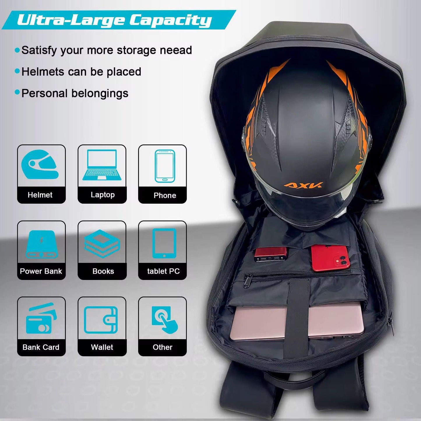 Rucsac LED Inteligent pentru Motocicliști, Ecran Personalizabil prin Aplicație, Waterproof, USB, Compartiment Laptop, Benzi Reflectorizante și Design Hard Shell