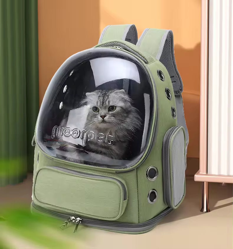 Rucsac Transport Câini și Pisici Tip Capsulă Spațială, Transparent, Ventilat, Ergonomic, pentru Călătorii și Exterior, Capacitate 6.8Kg