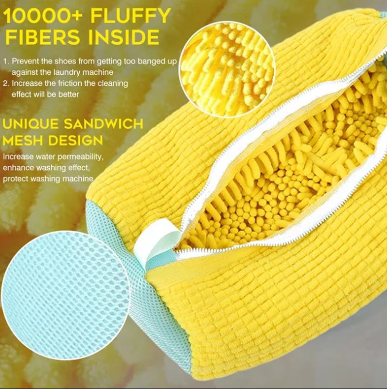 DOI SACI pentru spălat încălțăminte în mașina de spălat 39x19 cm – Protecție cu fibre moi, fermoar rezistent, reutilizabil, pentru adidași și pantofi