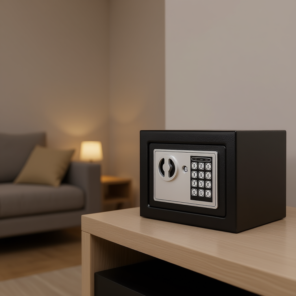 Seif Electronic 10L cu Cod Digital și Cheie, 20x31x20 cm, Oțel, Sistem Dubla Securitate, Montaj pe Perete