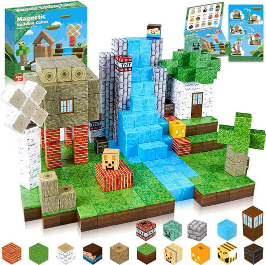 Set Construcție Magnetic 100 Piese „Cabana din Pădure” – Jucărie Educativă STEM Copii 3+| Joc Creativ cu Magneți, Dezvoltă Imaginația și Motricitatea