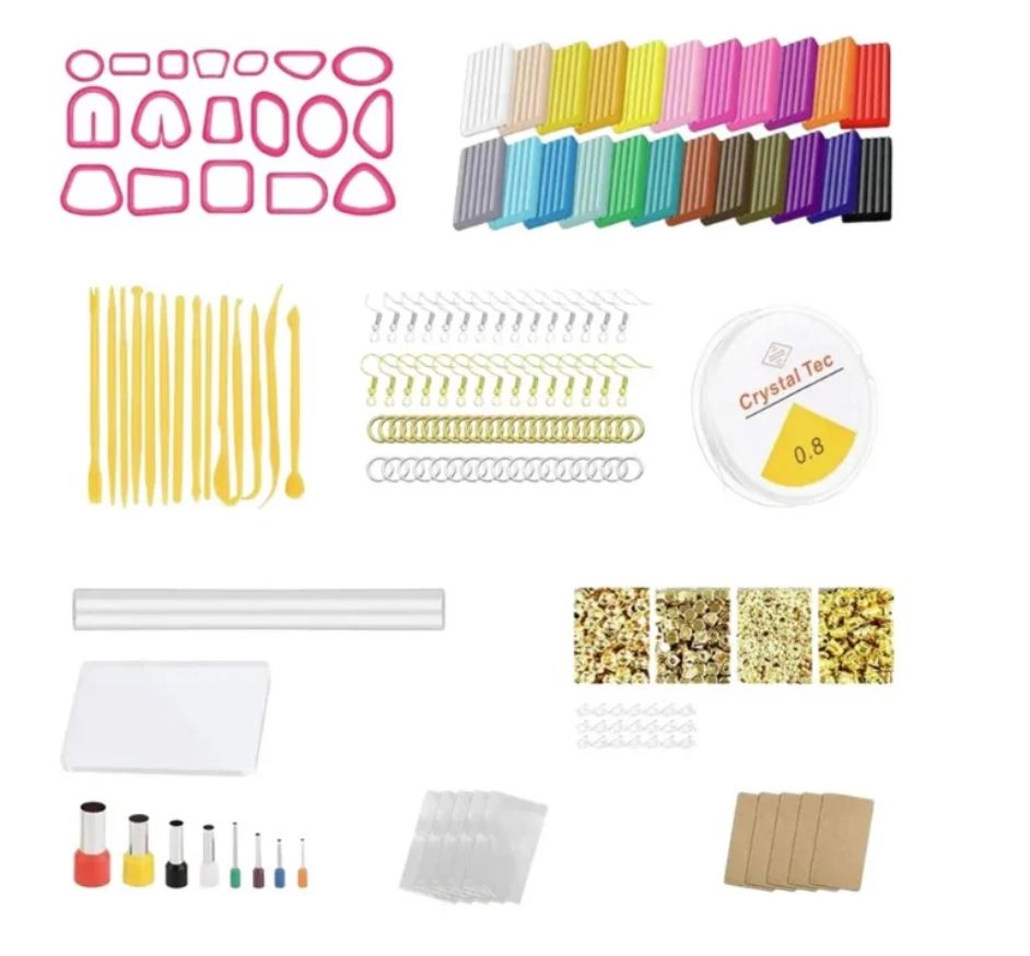 Set Creație Bijuterii din Lut Polimeric cu 24+ Culori, DIY Accesorii Handmade pentru Copii, Activitate Creativă și Educațională