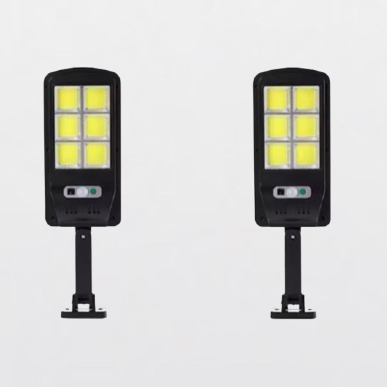 Set 4 Lămpi Solare Stradale 120 LED cu Senzor de Mișcare, Telecomandă, Brat de Montare și Panou Solar Incorporat – 3 Moduri de Iluminare, Negru