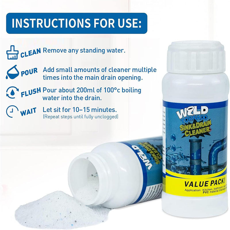 Soluție Profesională Desfundare Țevi și Scurgeri 110g, Granule Puternice pentru Chiuvetă, WC, Cadă și Duș, Cleaner pentru Canalizare și Dizolvare Grăsime, Păr și Depuneri, Acțiune Rapidă