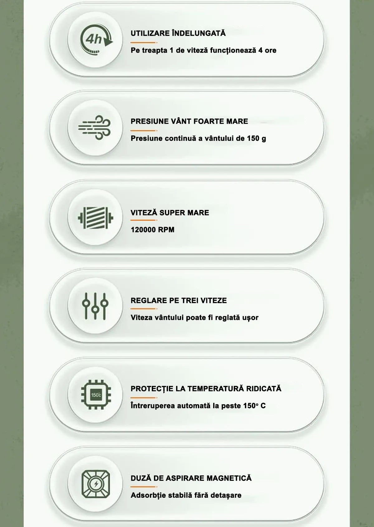 Suflantă Aer Portabilă 120000 RPM – Mini Ventilator Electric cu 3 Trepte de Putere, Jet 45 m/s, Multifuncțională și Compactă