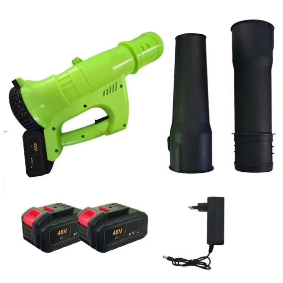 Suflantă Electrică de Frunze cu 2 Acumulatori 3500W – 12.000 RPM, 2.3 m³/min, Fără Fir, Ideală pentru Curte și Grădină, Negru/Verde