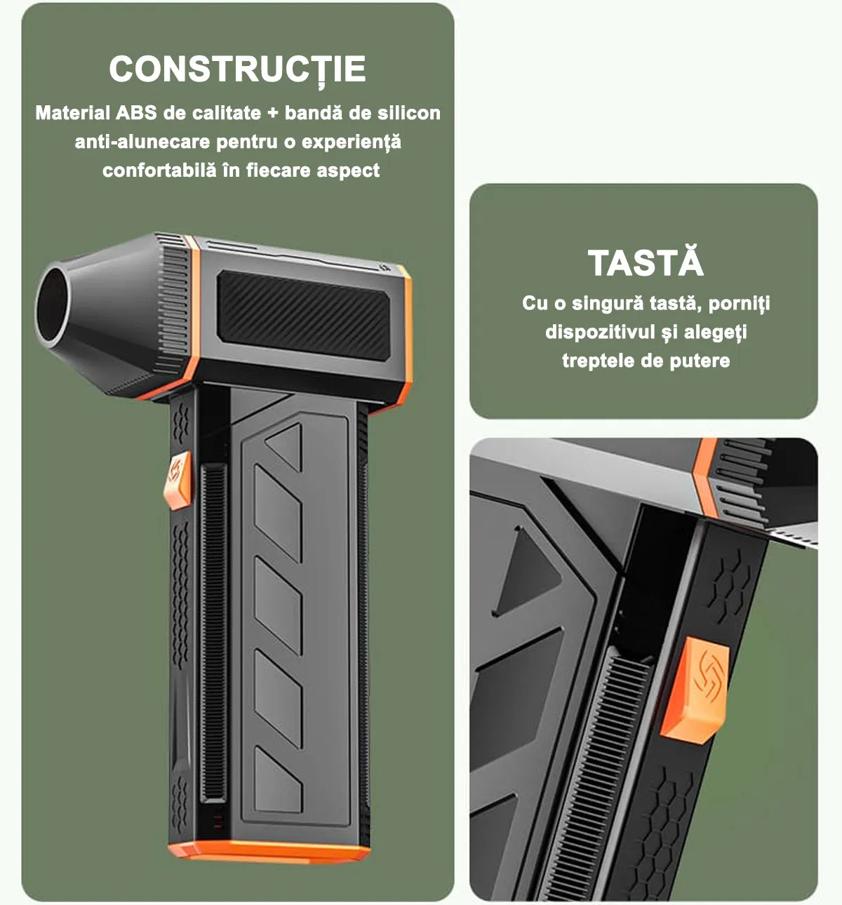 Suflantă Aer Portabilă 120000 RPM – Mini Ventilator Electric cu 3 Trepte de Putere, Jet 45 m/s, Multifuncțională și Compactă