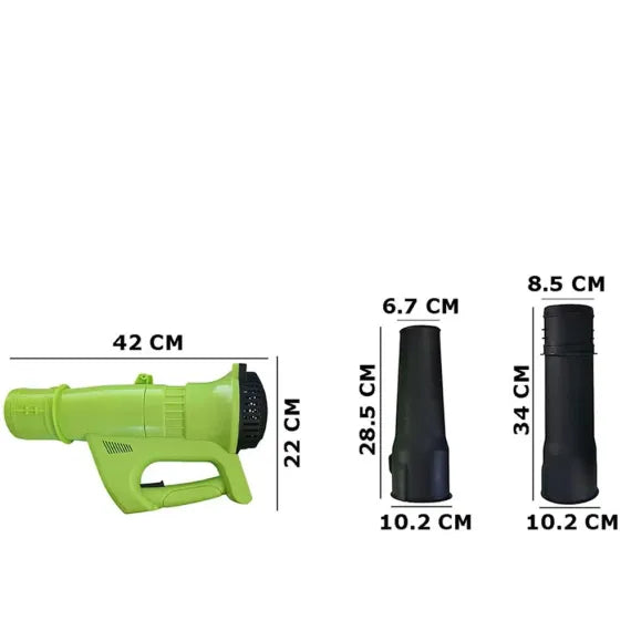 Suflantă Electrică de Frunze cu 2 Acumulatori 3500W – 12.000 RPM, 2.3 m³/min, Fără Fir, Ideală pentru Curte și Grădină, Negru/Verde