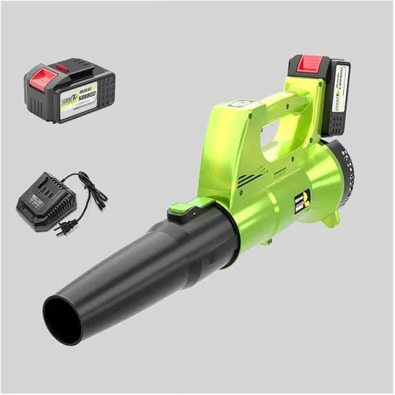 Suflantă Electrică de Frunze cu 2 Acumulatori 3500W – 12.000 RPM, 2.3 m³/min, Fără Fir, Ideală pentru Curte și Grădină, Negru/Verde