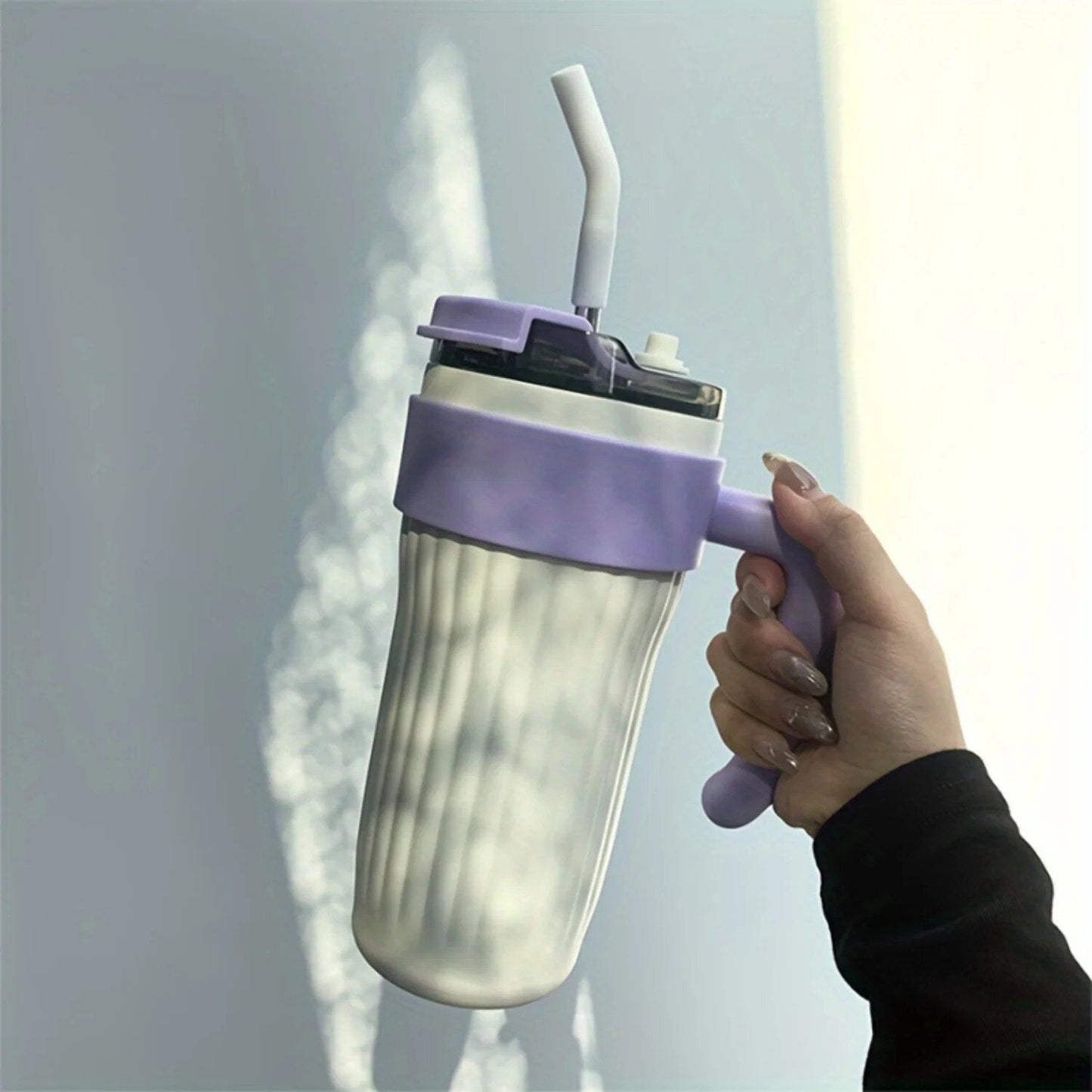 Cană Termos din Inox 860ml cu Dublă Izolație, Pahar Termoizolant cu Mâner, Capac Etanș și Pai, pentru Cafea și Băuturi Reci, Anti Scurgere, Cană de