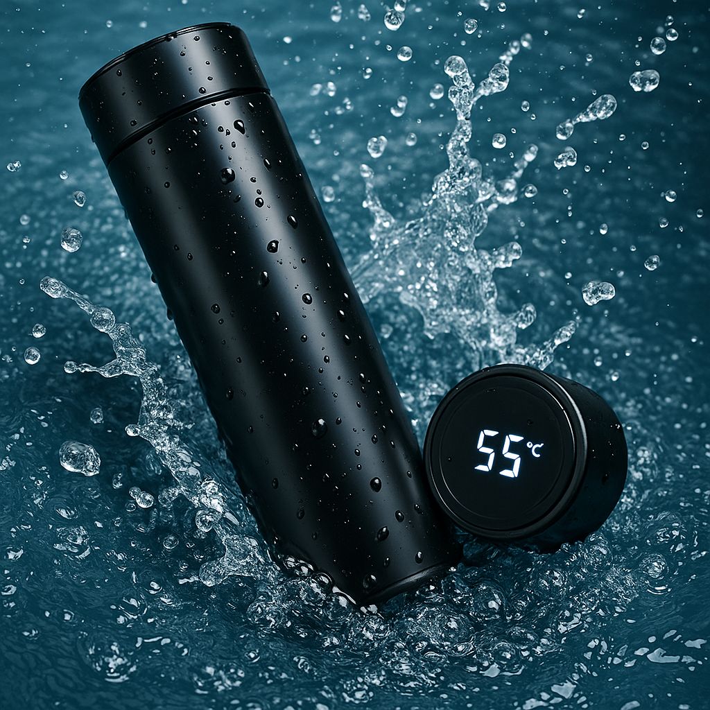 Termos Inteligent 500 ml cu Afișaj LED – Inox, Izolare dublă, Sită integrată