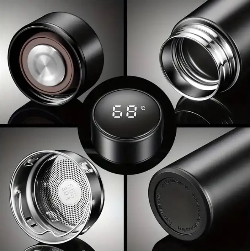 Termos Inteligent 500 ml cu Afișaj LED – Inox, Izolare dublă, Sită integrată