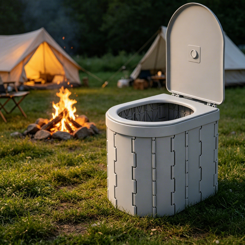 Toaletă Portabilă Pliabilă Gri pentru Camping, Rulote și Drumeții, cu Saci de Gunoi și Sistem Igienic Inclus