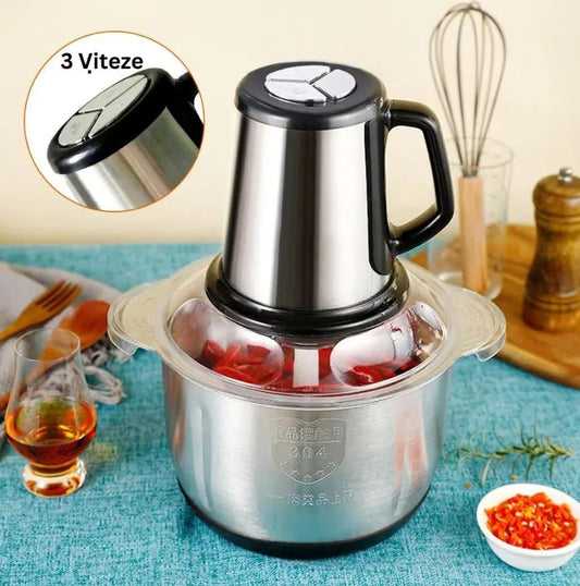 Tocător Electric Profesional 1000W – Bol Inox 5L, 5 Lame Oțel, 3 Trepte Viteză – Carne & Legume