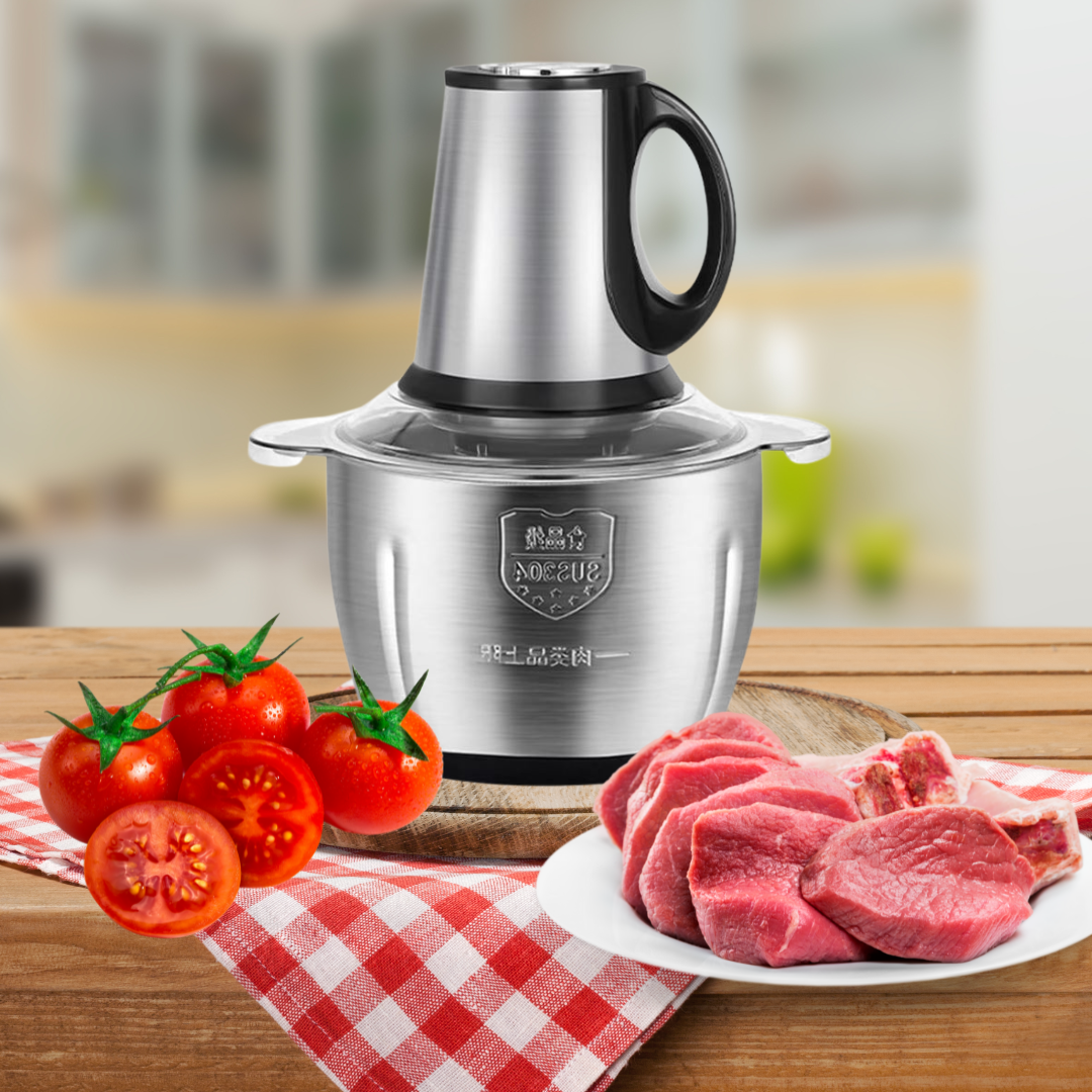 Tocător Electric 1000W cu Bol din Inox 3L, cu 4 lame – Pentru Carne, Legume, Fructe și Nuci, Lame Inox, Putere Mare, Uz Casnic și Profesional