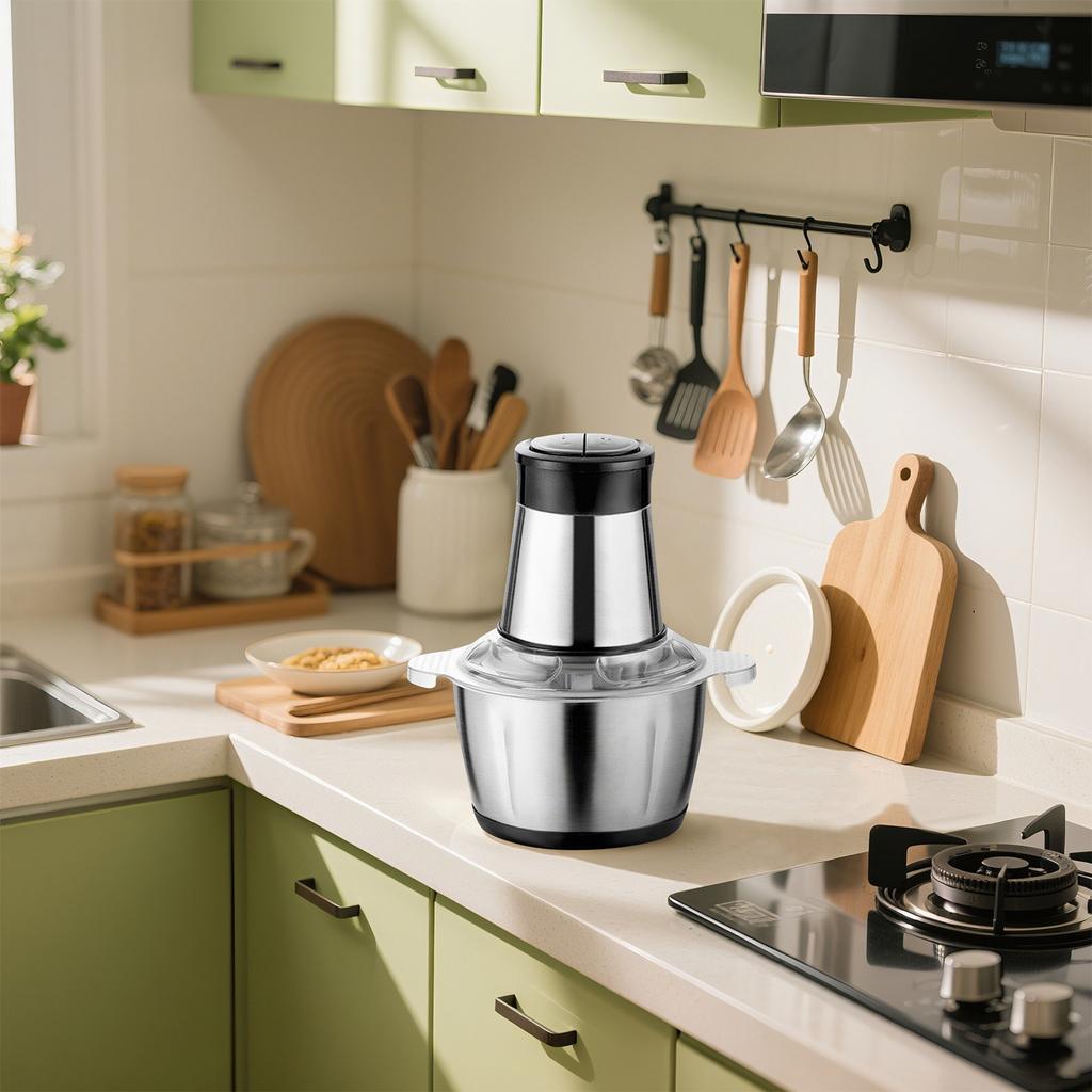 Tocător Electric 300W cu Bol Inox 3L – 4 Lame Inox, Putere Mare, Ideal pentru Carne, Legume, Fructe, Nuci | Uz Casnic & Profesional