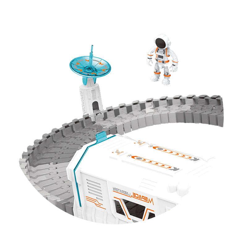 Set Pistă Spațială Flexibilă 109 Piese pentru Copii – Circuit Auto cu Loop 360°, Mașină cu Lumini, Stație Spațială și Astronaut | Jucărie Interactivă DIY