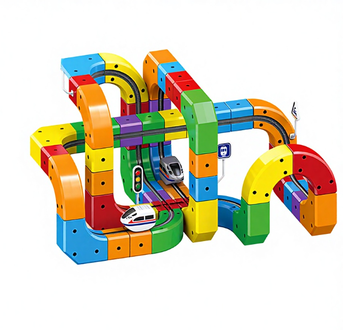 Jucărie Construcție Tren Copii 123 Piese – Pista 3D Modulară Track Cube, Set STEM Creativ cu Cuburi și Trasee, 3+ Ani