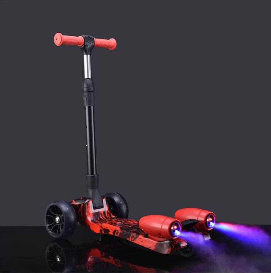 Trotinetă pentru Copii cu 3 Roți, Pliabilă și Reglabilă, Lumini LED, Efect Abur, Sunete și Roți Largi – Scooter Stabil pentru Copii 3-9 Ani