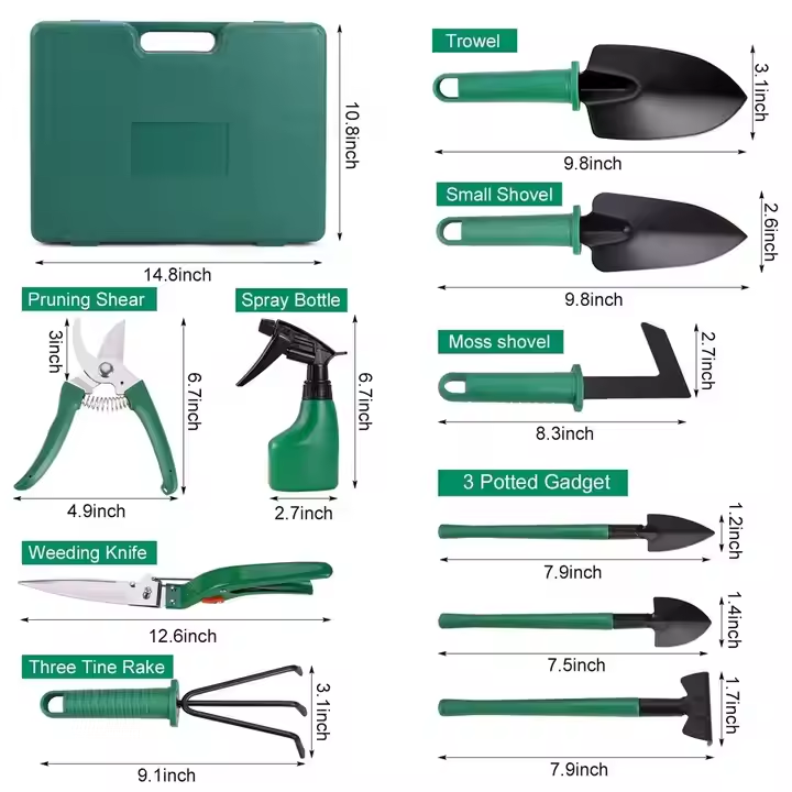 Set Unelte Grădinărit 10 Piese din Oțel Inoxidabil cu Trusă Portabilă – Kit Profesional pentru Grădină, Flori, Legume și Plante în Ghiveci
