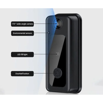 Sonerie Video Inteligentă 8MP cu Night Vision IR – Interfon HD, Detectare Mișcare, Unghi 170°, Bluetooth, Fără Fir, pe Baterii