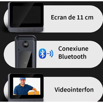 Sonerie Video Inteligentă 8MP cu Night Vision IR – Interfon HD, Detectare Mișcare, Unghi 170°, Bluetooth, Fără Fir, pe Baterii
