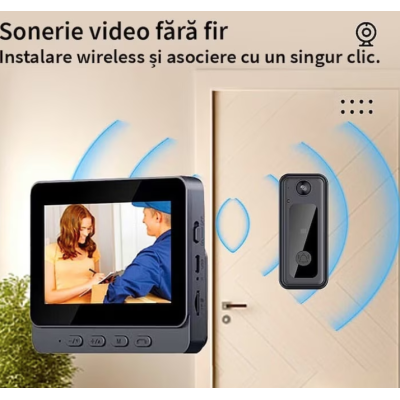 Sonerie Video Inteligentă 8MP cu Night Vision IR – Interfon HD, Detectare Mișcare, Unghi 170°, Bluetooth, Fără Fir, pe Baterii